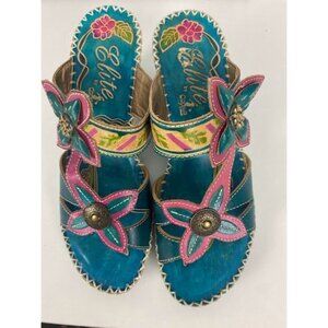 Elite By Corkrys Floral Poppy Bohemian Hand Painted Leather Sandals Women's 9